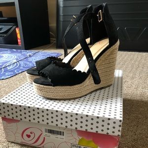 Black Vegan Suede Espadrille Wedges *Hardly Worn*